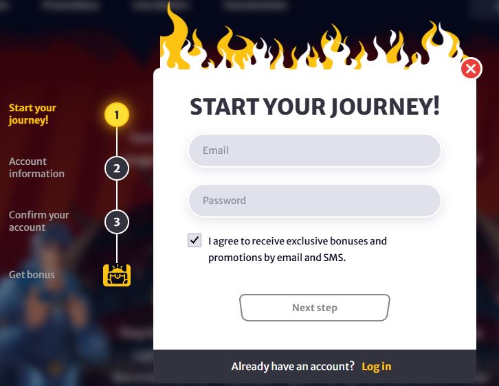 Register a new account in just three simple steps and get your bonus