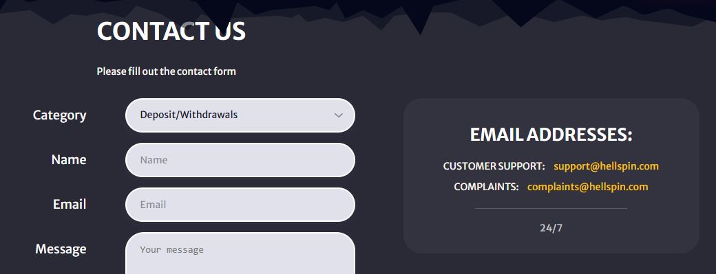 Reach HellSpin customer support team via email around the clock